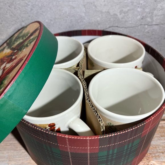Cardinal Tea Coffee Cup Set of 4 Mugs Bird Stoneware Cracker Barrel Plaid VTG - Picture 9 of 9